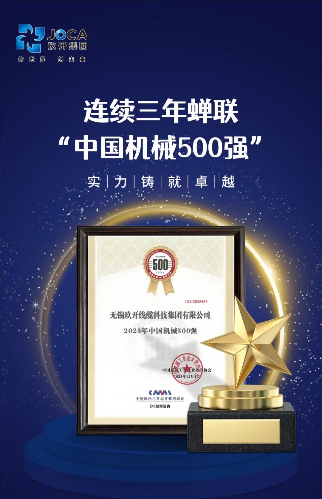 CA88集团一连三年荣登“中国机械500强” 综合实力再获权威认可